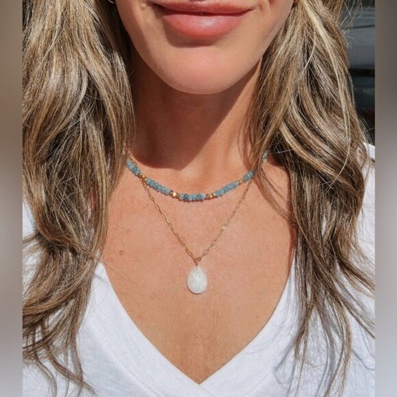 BUNDLE NECKLACE STACK Beaded Gemstone necklace & Moonstone Pendant Necklace CUTE - Picture 1 of 13